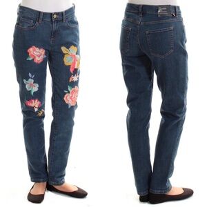 Tommy‎ Hilfiger Blue High Rise Boyfriend Jeans with Floral Embroidery Size 6